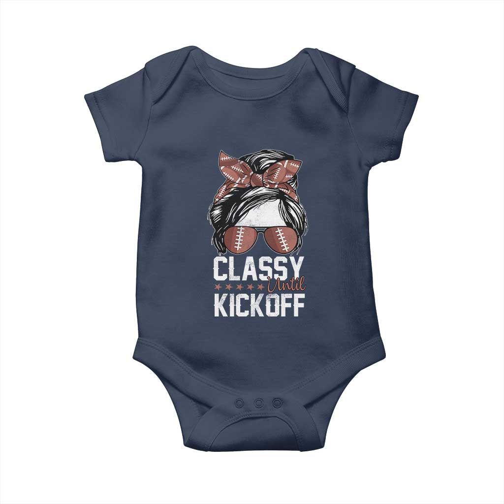 Funny Classy Until Kickoff Baby Onesie American Football Game Day Messy Bun - Wonder Print Shop