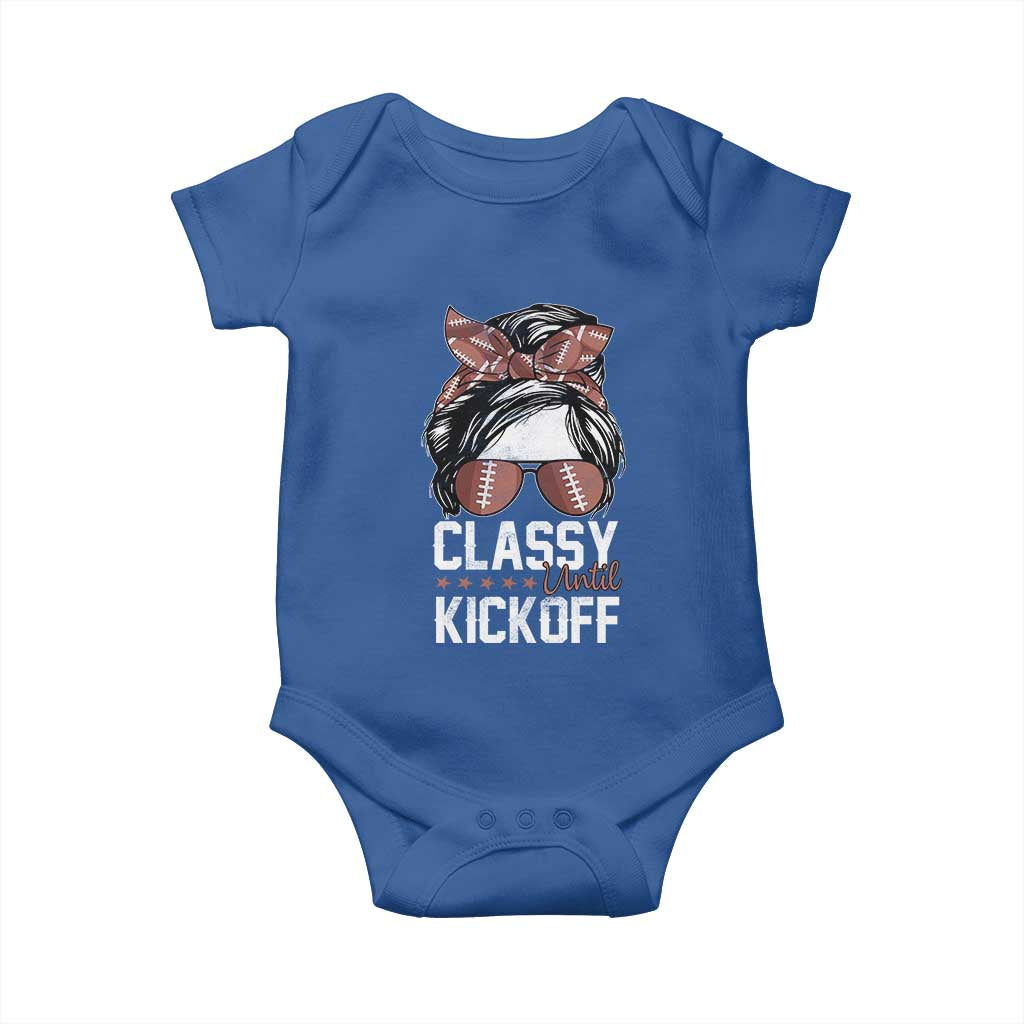 Funny Classy Until Kickoff Baby Onesie American Football Game Day Messy Bun - Wonder Print Shop