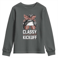 Funny Classy Until Kickoff Youth Sweatshirt American Football Game Day Messy Bun - Wonder Print Shop