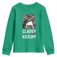 Funny Classy Until Kickoff Youth Sweatshirt American Football Game Day Messy Bun - Wonder Print Shop