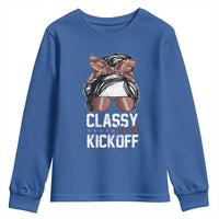 Funny Classy Until Kickoff Youth Sweatshirt American Football Game Day Messy Bun - Wonder Print Shop