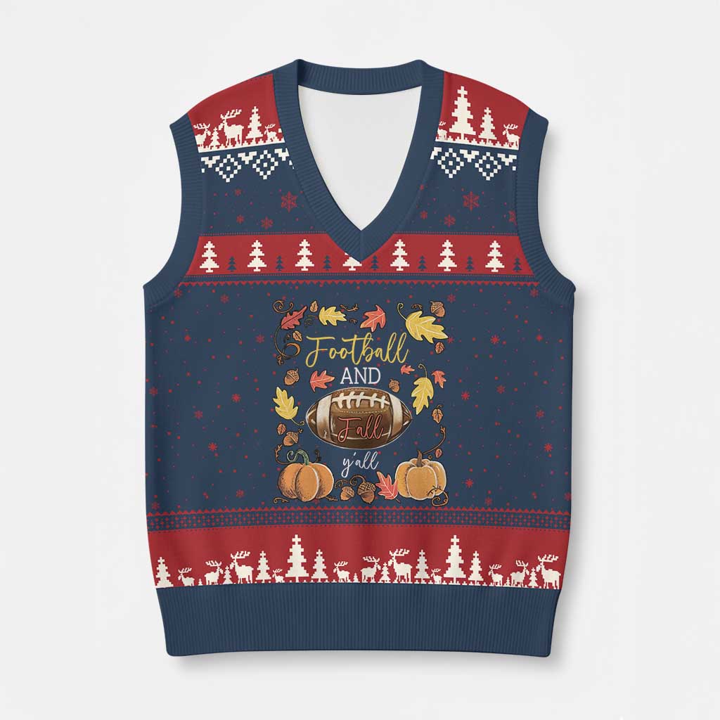 Football And Fall Yall V-Neck Knit Sweater Vest Fall Season American Football - Wonder Print Shop