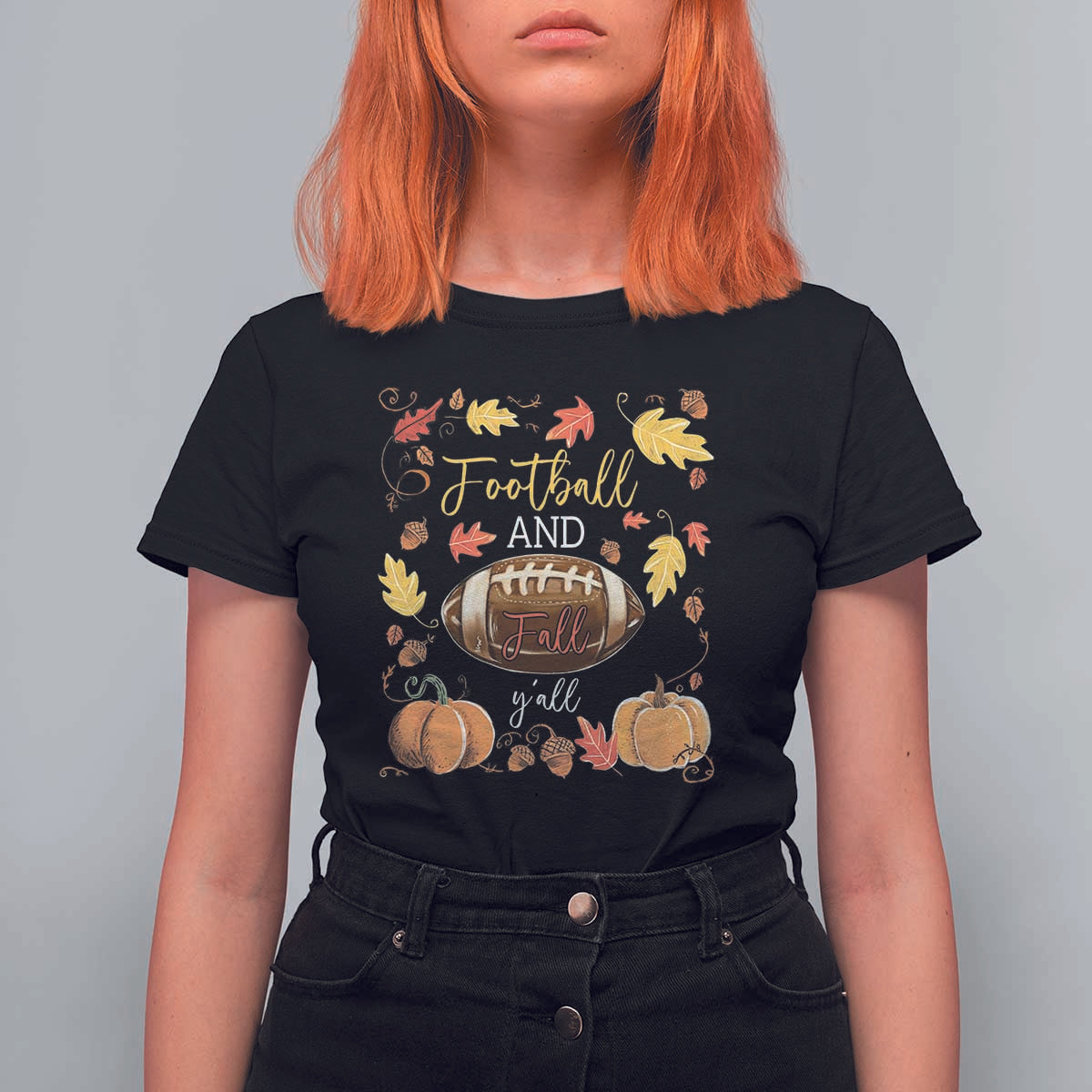 Football And Fall Yall T Shirt For Women Fall Season American Football - Wonder Print Shop