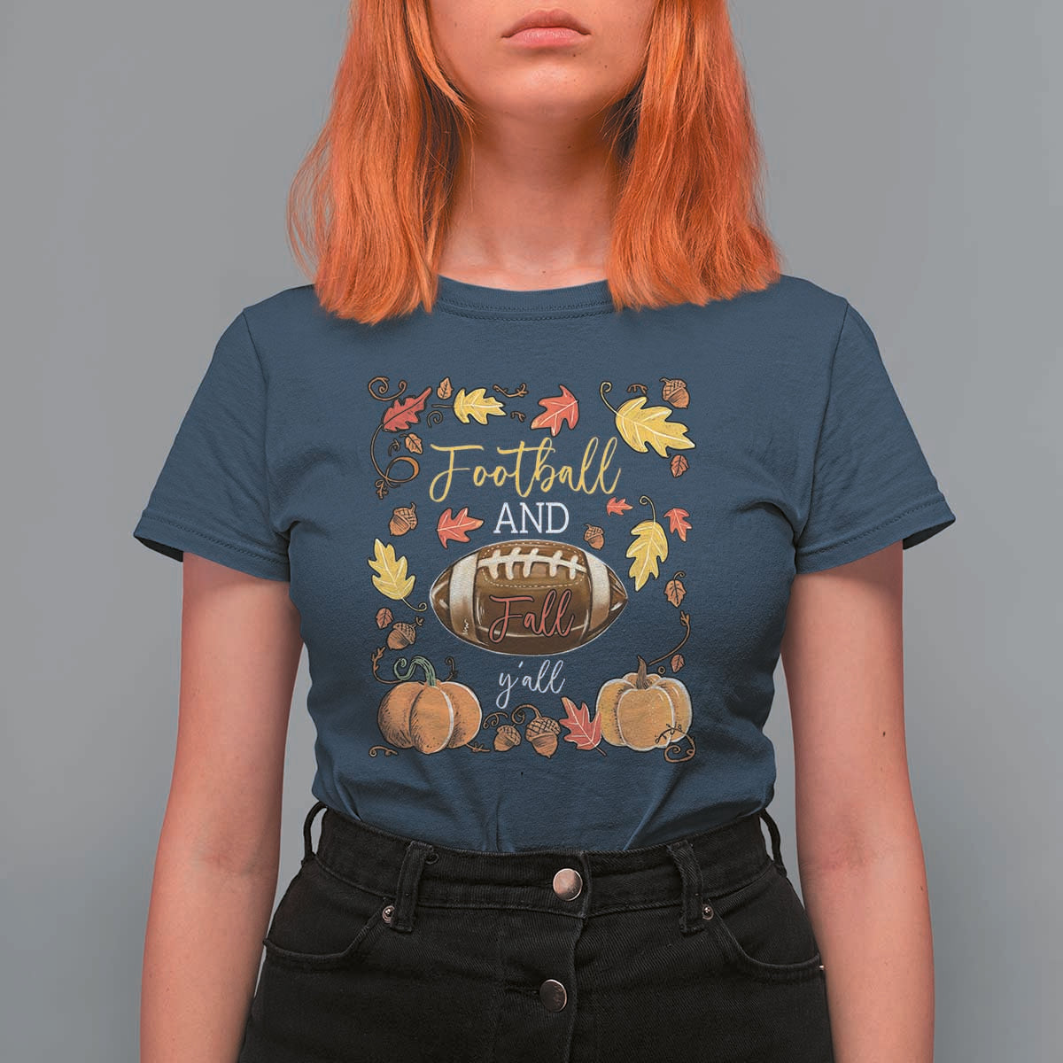 Football And Fall Yall T Shirt For Women Fall Season American Football - Wonder Print Shop