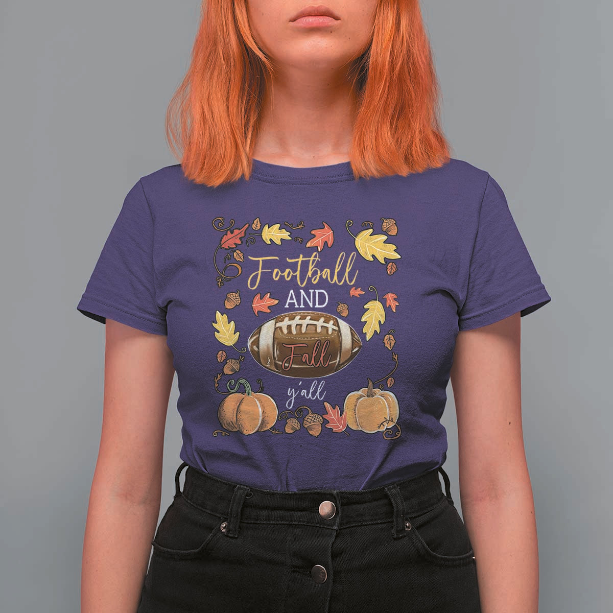 Football And Fall Yall T Shirt For Women Fall Season American Football - Wonder Print Shop