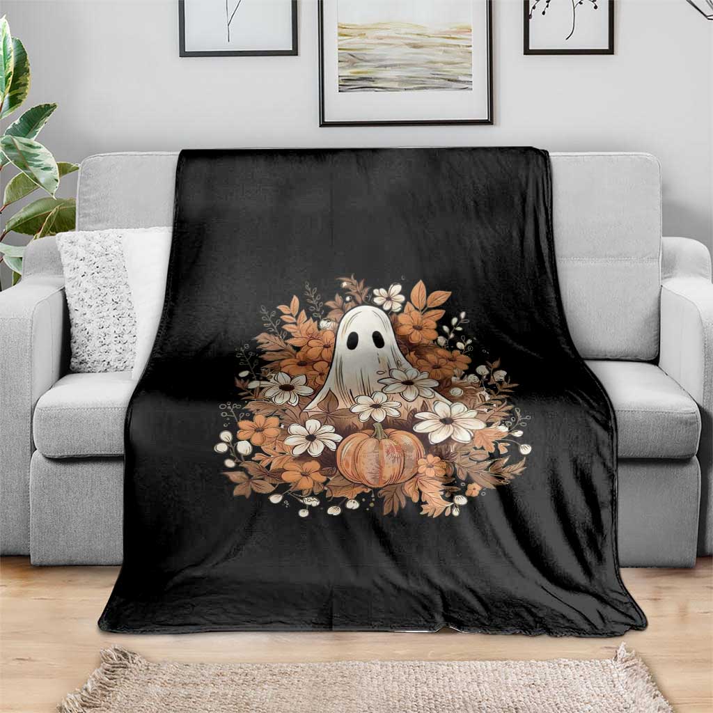 Halloween Ghost Throw Blanket Vintage Floral Pumpkin Glitter Print - Wonder Print Shop