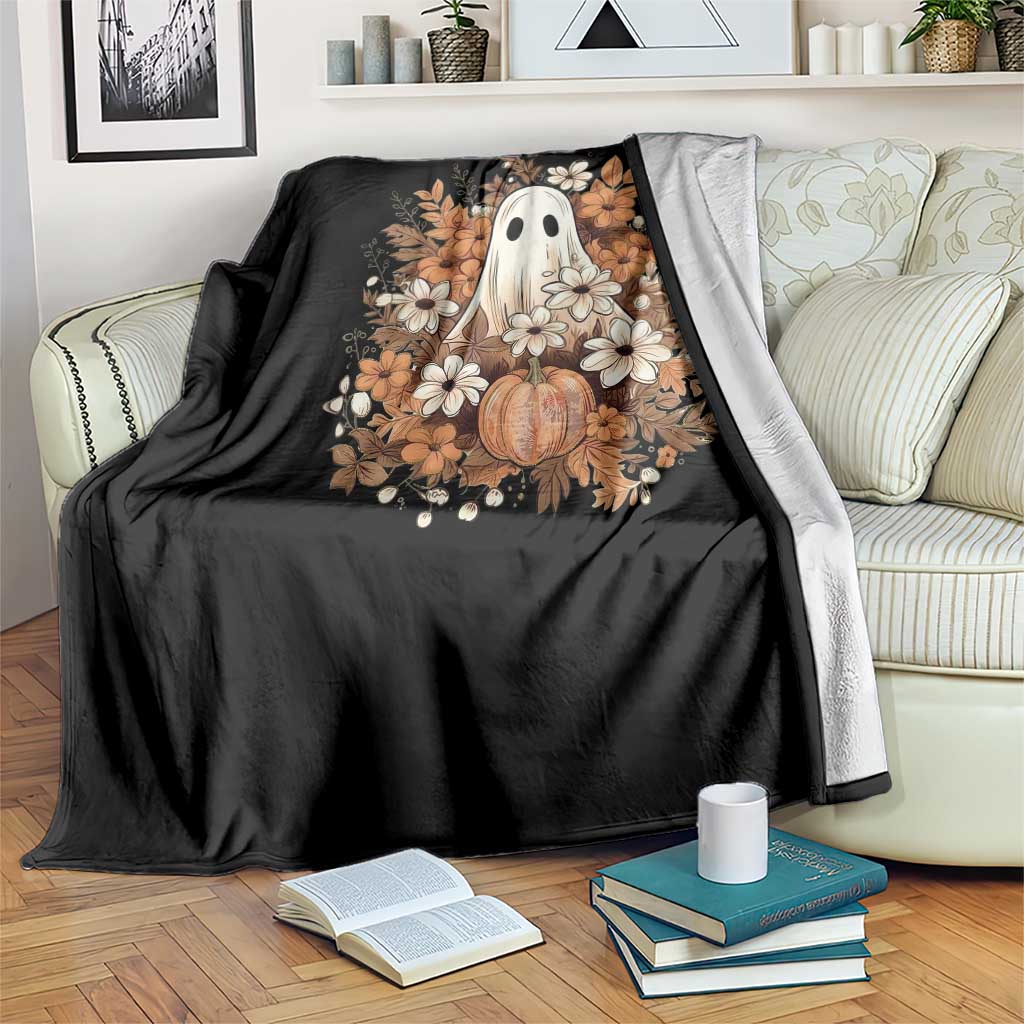 Halloween Ghost Throw Blanket Vintage Floral Pumpkin Glitter Print - Wonder Print Shop