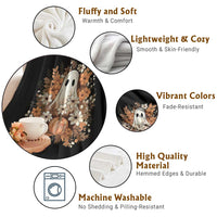 Halloween Ghost Throw Blanket Vintage Floral Pumpkin Glitter Print - Wonder Print Shop