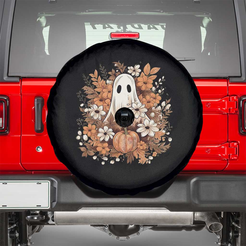 Halloween Ghost Spare Tire Cover Vintage Floral Pumpkin Glitter Print - Wonder Print Shop