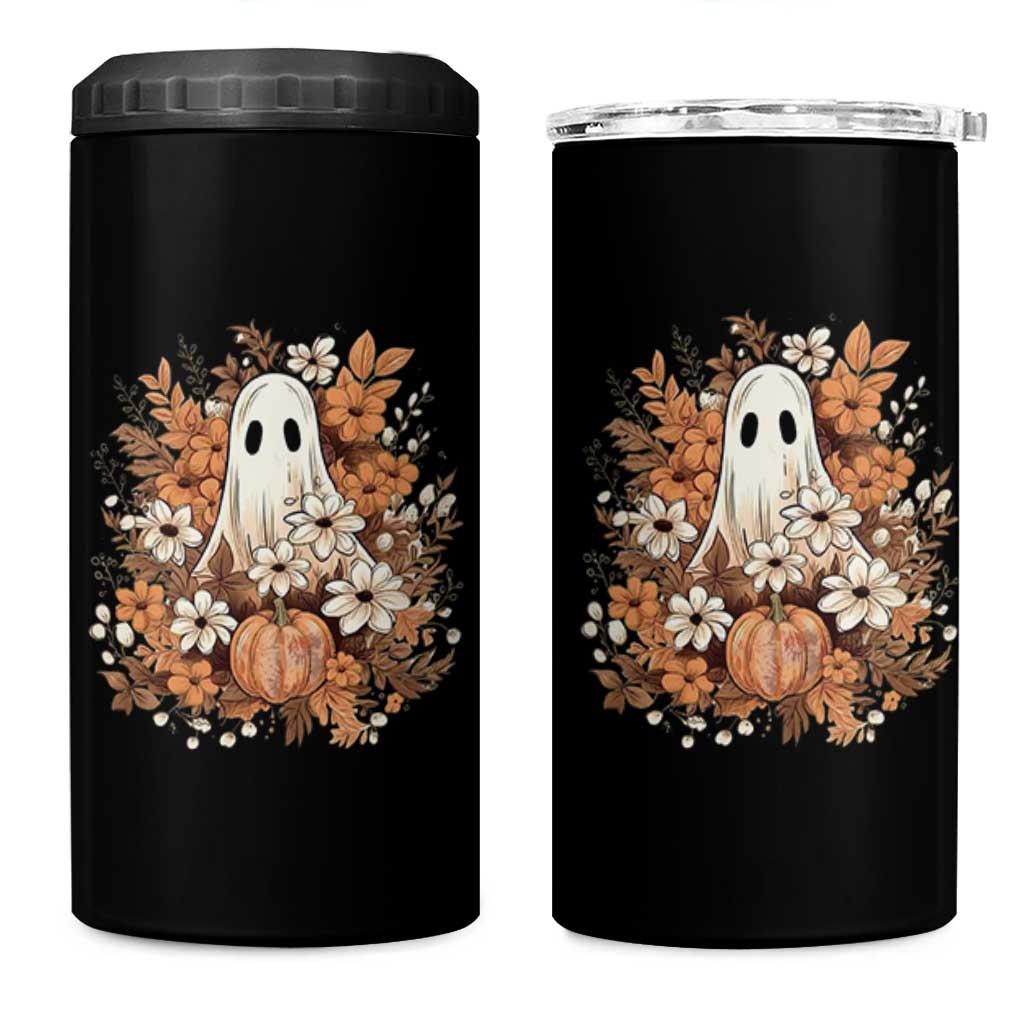 Halloween Ghost 4 in 1 Can Cooler Tumbler Vintage Floral Pumpkin Glitter Print - Wonder Print Shop