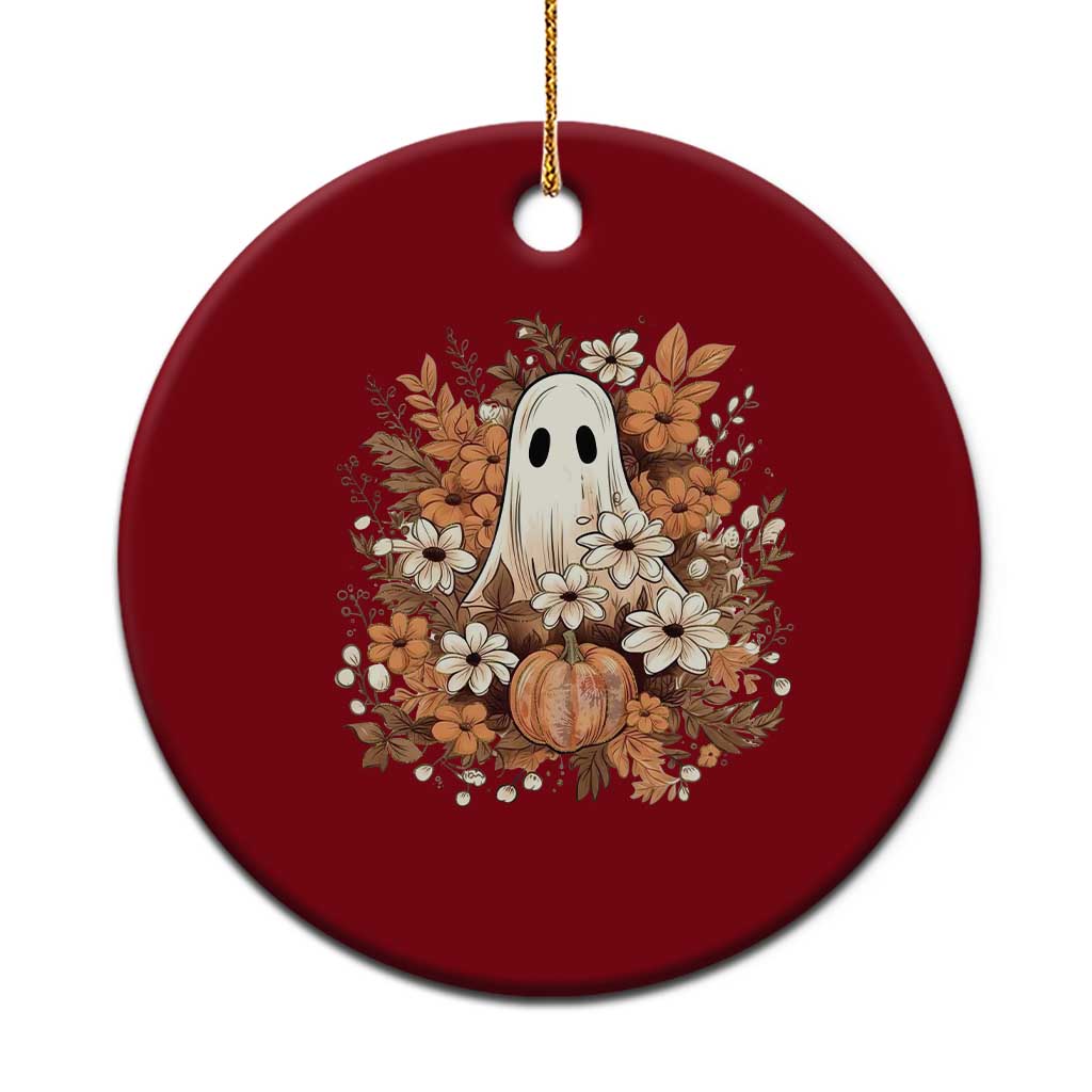 Halloween Ghost Ceramic Ornament Vintage Floral Pumpkin Glitter Print - Wonder Print Shop