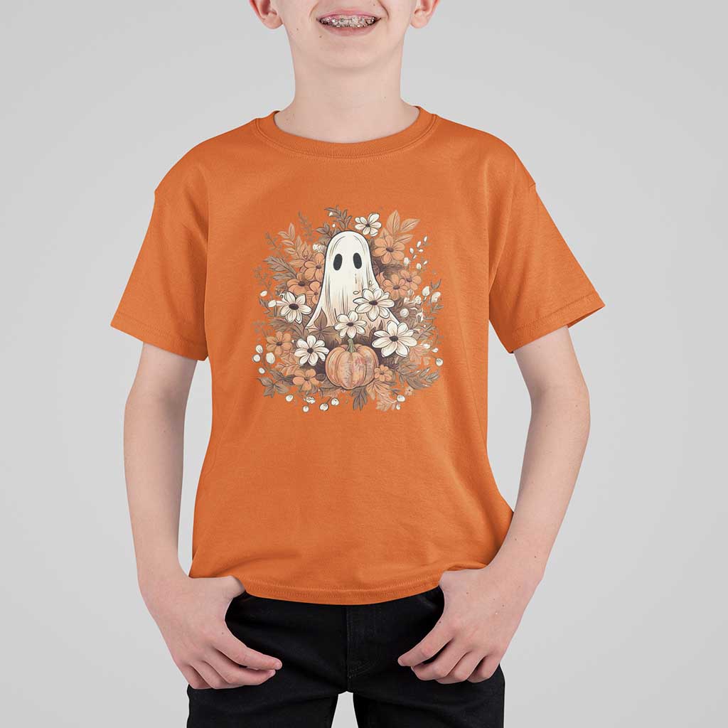 Halloween Ghost T Shirt For Kid Vintage Floral Pumpkin Glitter Print - Wonder Print Shop
