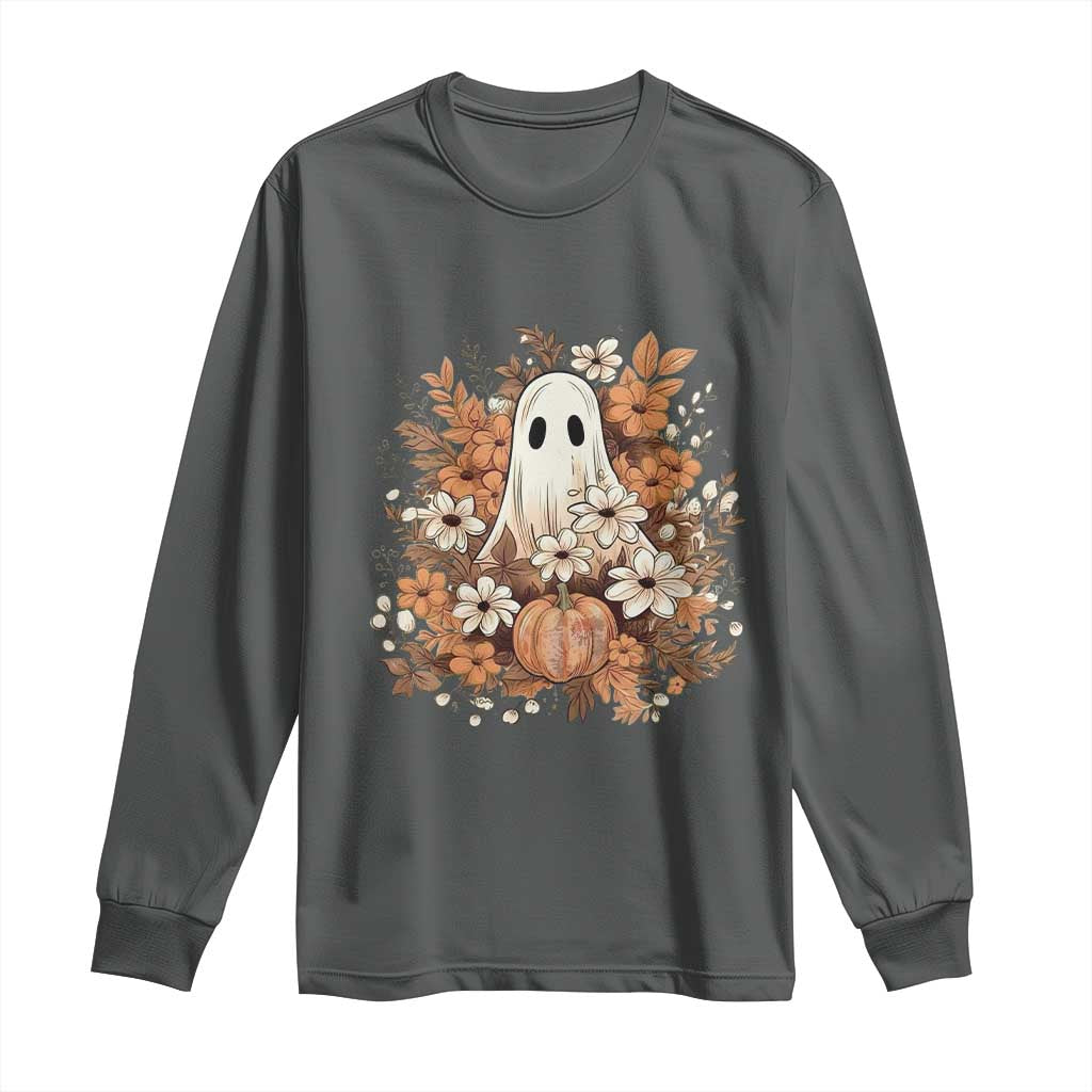Halloween Ghost Long Sleeve Shirt Vintage Floral Pumpkin Glitter Print - Wonder Print Shop