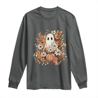 Halloween Ghost Long Sleeve Shirt Vintage Floral Pumpkin Glitter Print - Wonder Print Shop