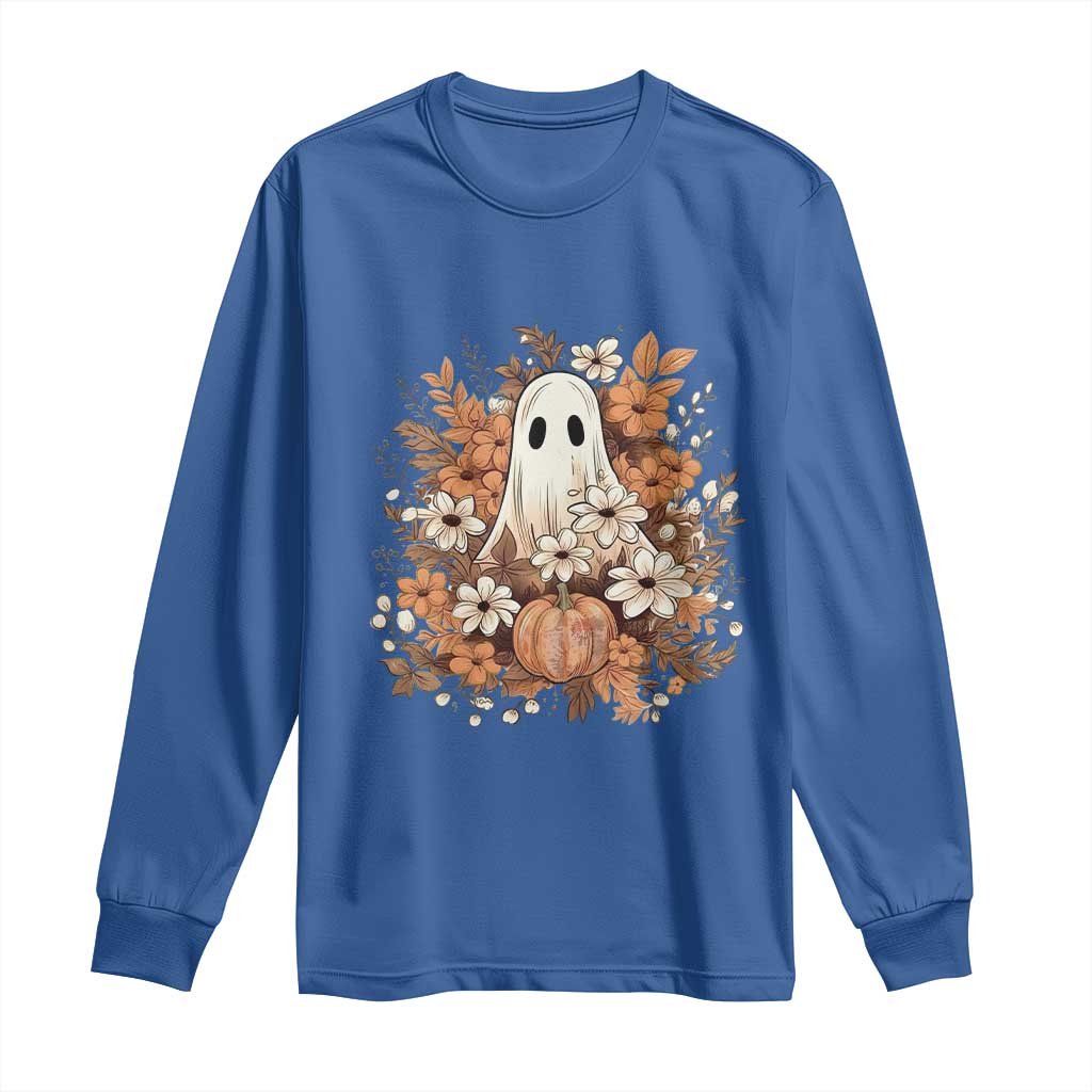 Halloween Ghost Long Sleeve Shirt Vintage Floral Pumpkin Glitter Print - Wonder Print Shop