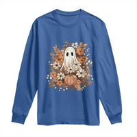 Halloween Ghost Long Sleeve Shirt Vintage Floral Pumpkin Glitter Print - Wonder Print Shop