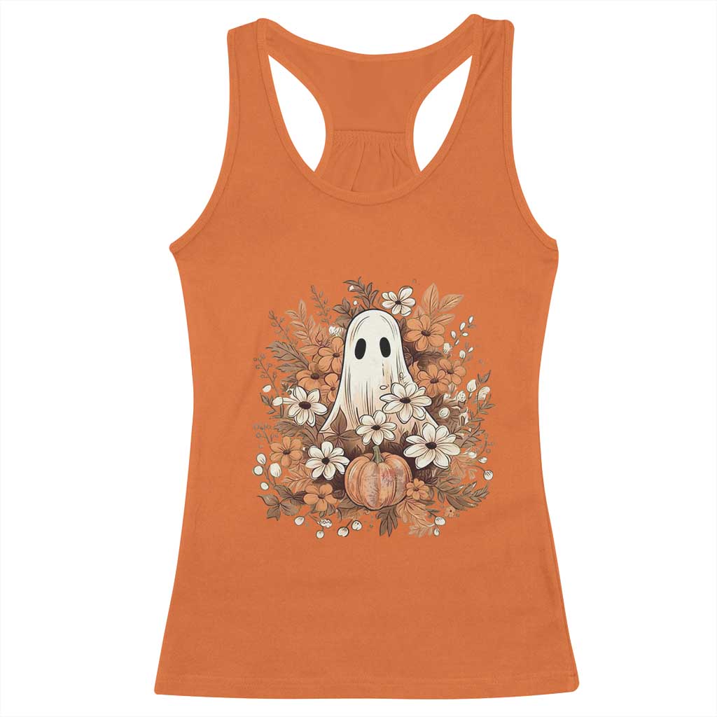 Halloween Ghost Racerback Tank Top Vintage Floral Pumpkin Glitter Print - Wonder Print Shop