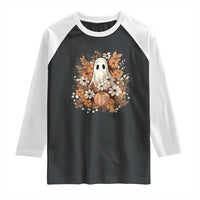 Halloween Ghost Raglan Shirt Vintage Floral Pumpkin Glitter Print - Wonder Print Shop