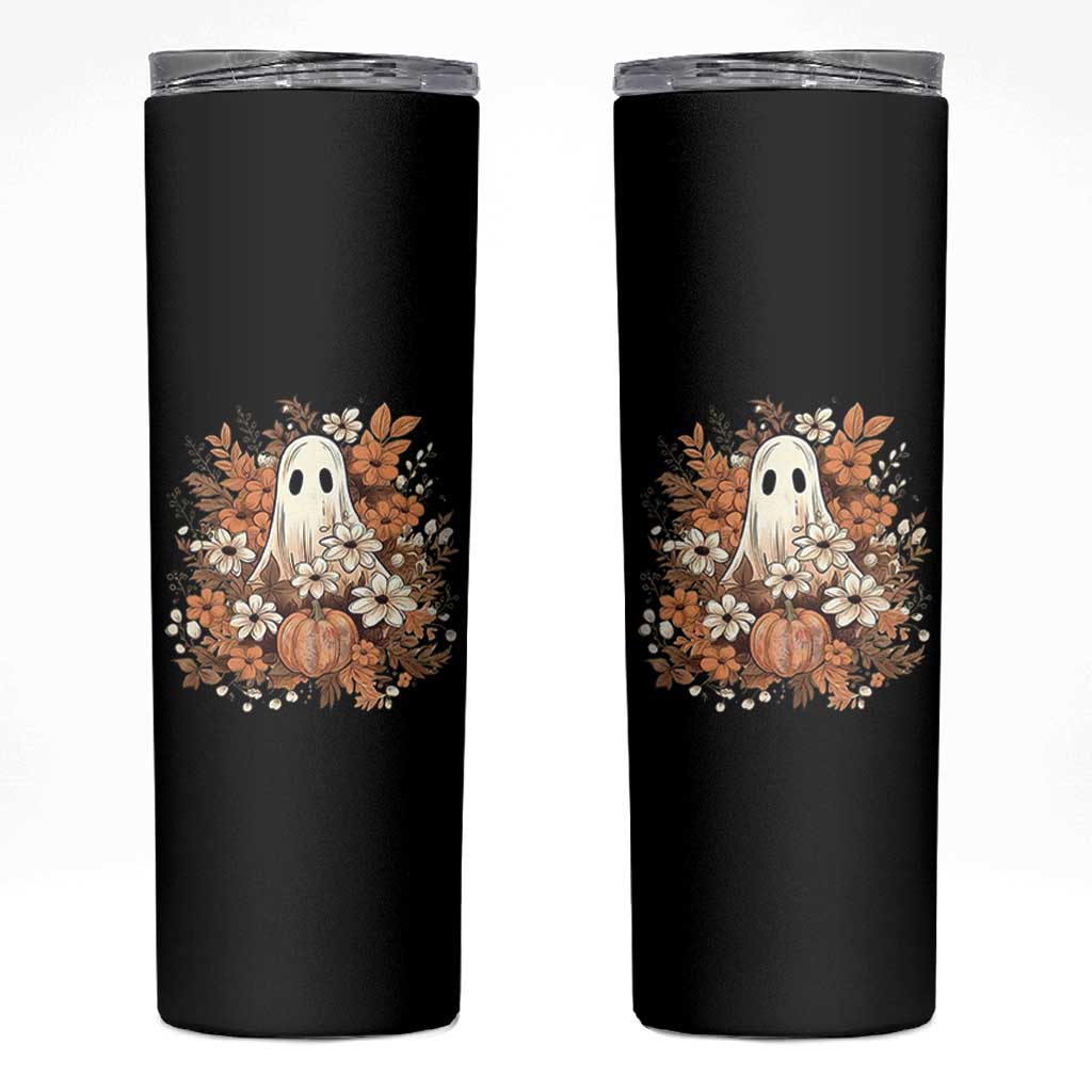 Halloween Ghost Skinny Tumbler Vintage Floral Pumpkin Glitter Print - Wonder Print Shop