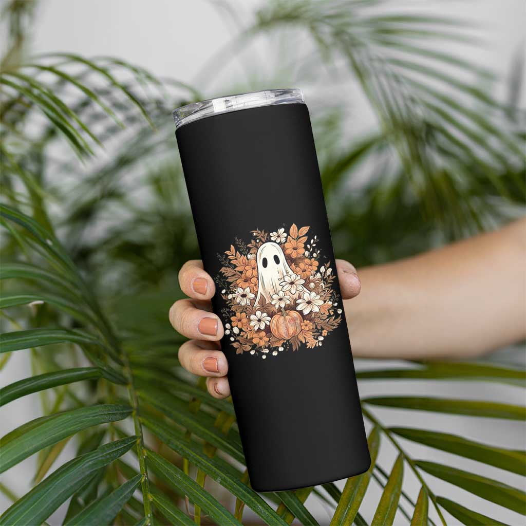 Halloween Ghost Skinny Tumbler Vintage Floral Pumpkin Glitter Print - Wonder Print Shop