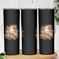 Halloween Ghost Skinny Tumbler Vintage Floral Pumpkin Glitter Print - Wonder Print Shop