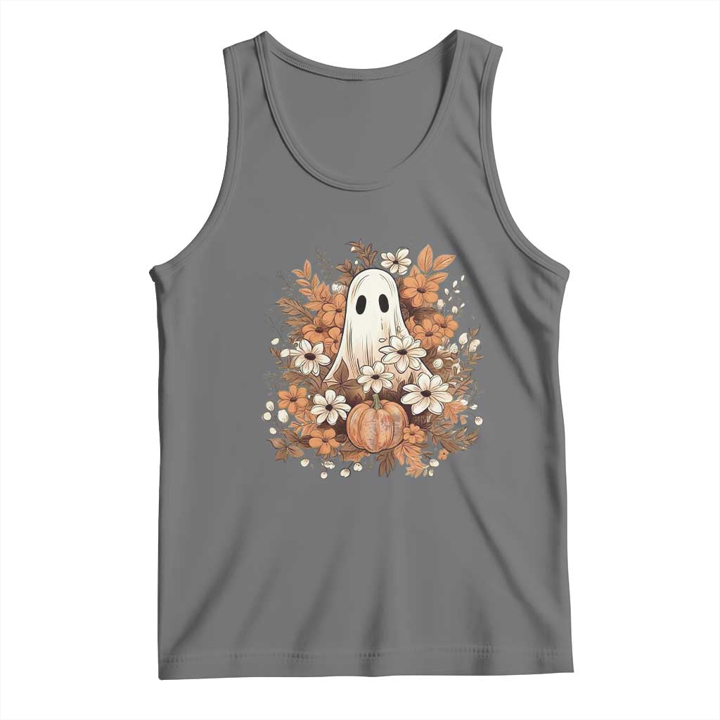 Halloween Ghost Tank Top Vintage Floral Pumpkin Glitter Print - Wonder Print Shop