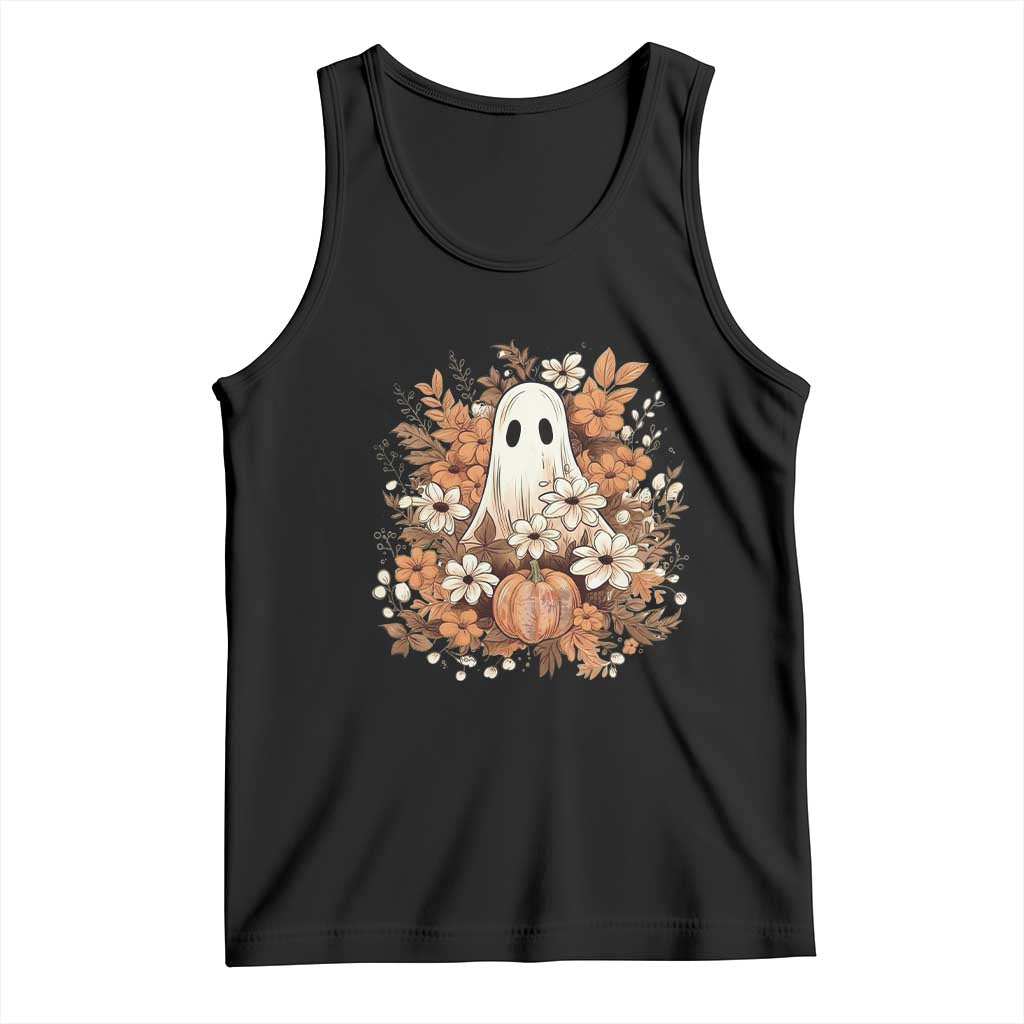Halloween Ghost Tank Top Vintage Floral Pumpkin Glitter Print - Wonder Print Shop