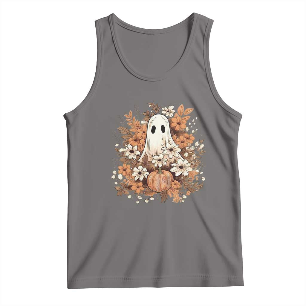 Halloween Ghost Tank Top Vintage Floral Pumpkin Glitter Print - Wonder Print Shop
