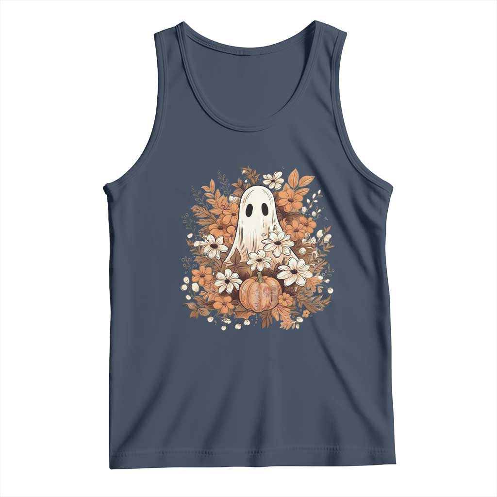 Halloween Ghost Tank Top Vintage Floral Pumpkin Glitter Print - Wonder Print Shop
