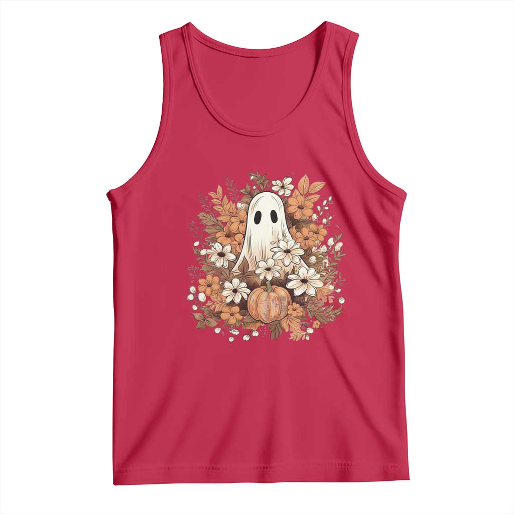Halloween Ghost Tank Top Vintage Floral Pumpkin Glitter Print - Wonder Print Shop