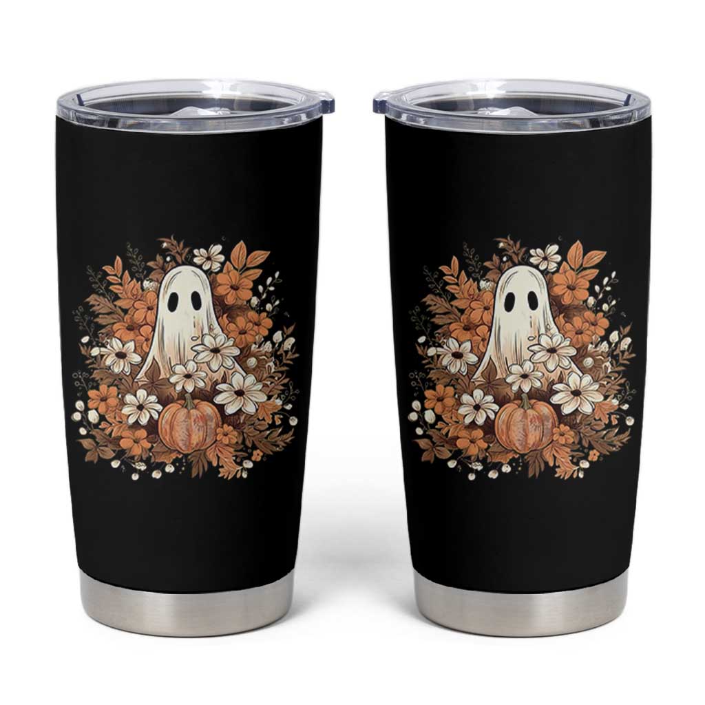 Halloween Ghost Tumbler Cup Vintage Floral Pumpkin Glitter Print - Wonder Print Shop
