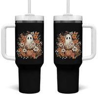Halloween Ghost Tumbler With Handle Vintage Floral Pumpkin Glitter Print - Wonder Print Shop