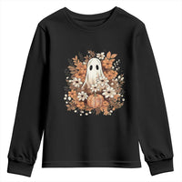 Halloween Ghost Youth Sweatshirt Vintage Floral Pumpkin Glitter Print - Wonder Print Shop