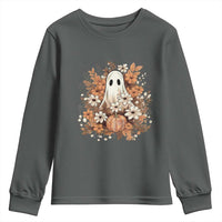 Halloween Ghost Youth Sweatshirt Vintage Floral Pumpkin Glitter Print - Wonder Print Shop