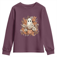 Halloween Ghost Youth Sweatshirt Vintage Floral Pumpkin Glitter Print - Wonder Print Shop