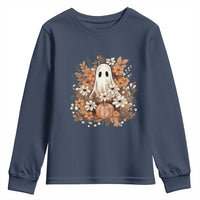 Halloween Ghost Youth Sweatshirt Vintage Floral Pumpkin Glitter Print - Wonder Print Shop