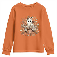 Halloween Ghost Youth Sweatshirt Vintage Floral Pumpkin Glitter Print - Wonder Print Shop