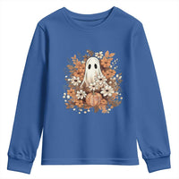 Halloween Ghost Youth Sweatshirt Vintage Floral Pumpkin Glitter Print - Wonder Print Shop