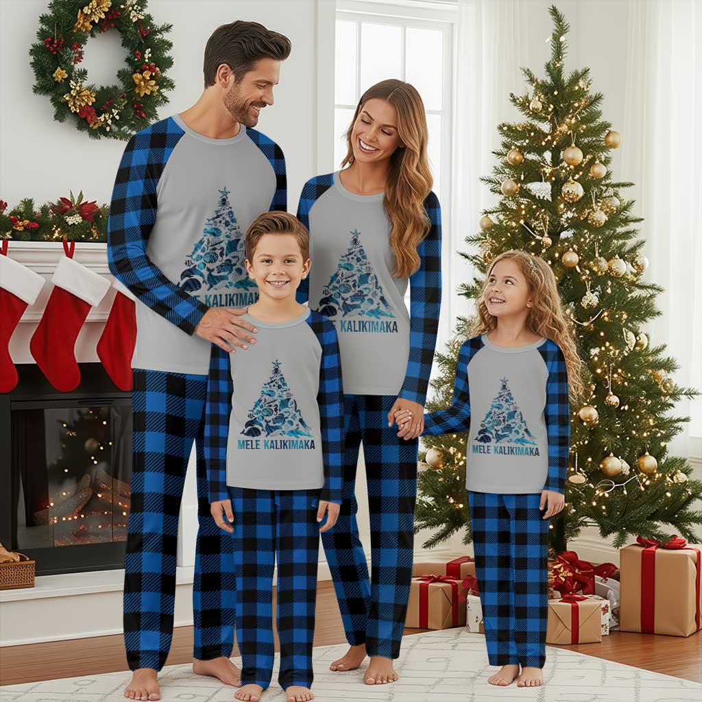 Christmas In Hawaii Plaid Pajama Set Mele Kalikimala Sea Animals Xmas Tree - Wonder Print Shop