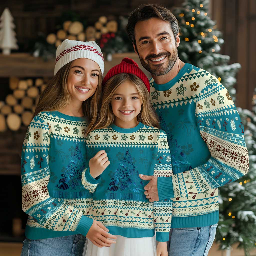 Xmas In Hawaii Ugly Christmas Sweater Mele Kalikimala Sea Animals Xmas Tree - Wonder Print Shop