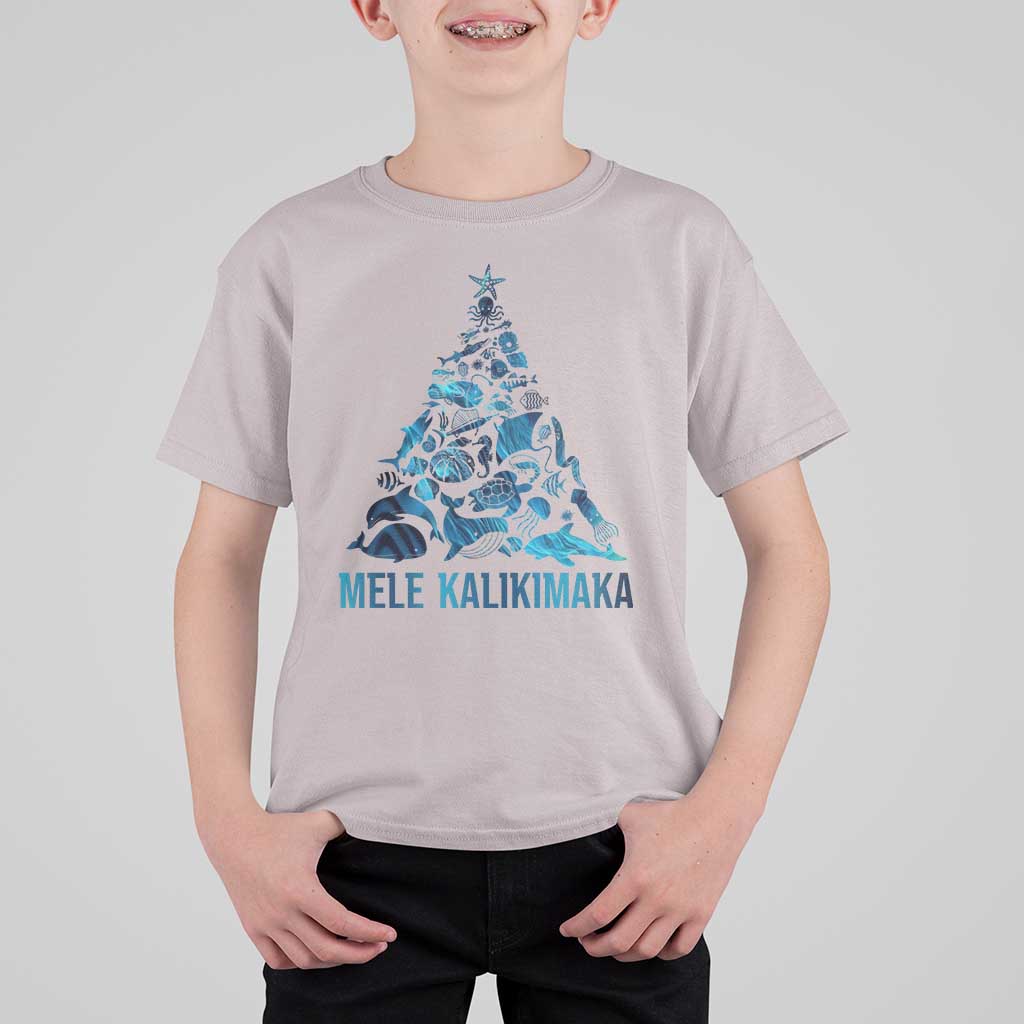 Christmas In Hawaii T Shirt For Kid Mele Kalikimala Sea Animals Xmas Tree - Wonder Print Shop