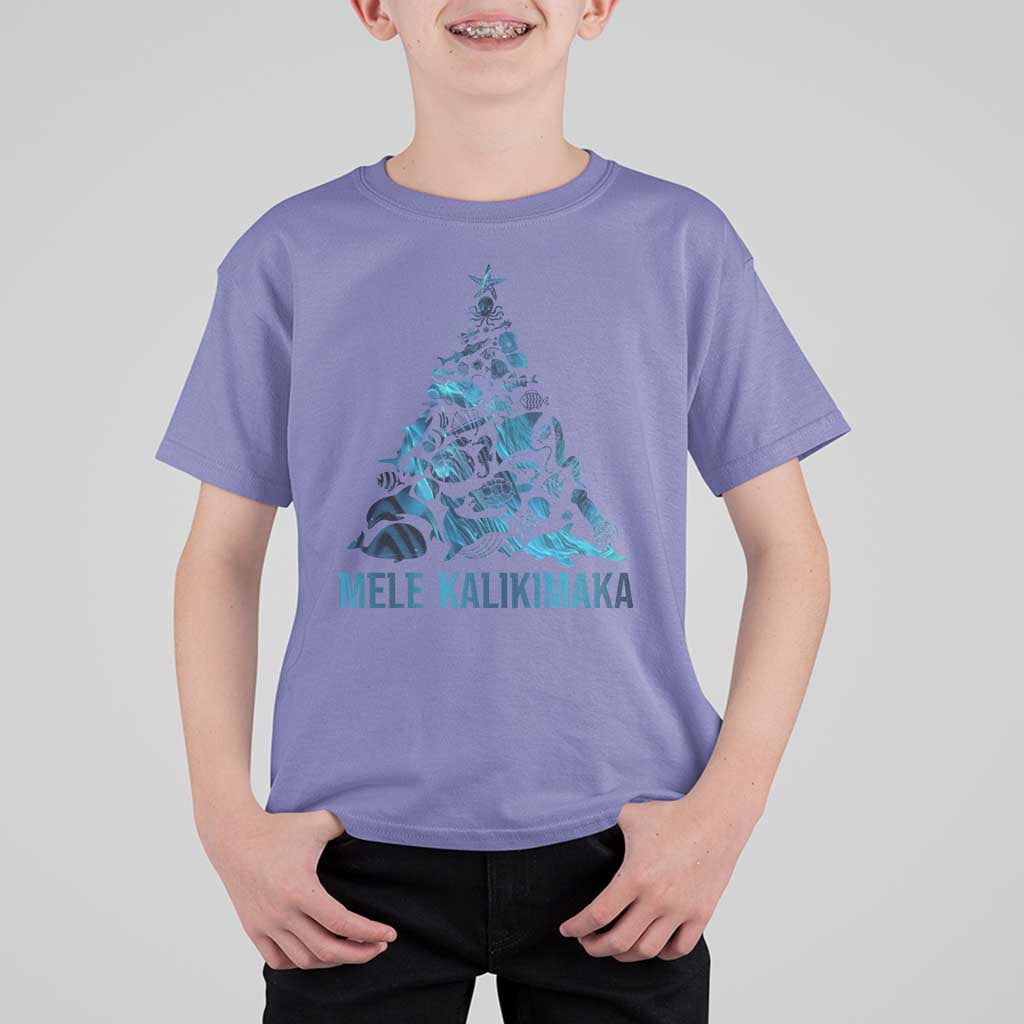 Christmas In Hawaii T Shirt For Kid Mele Kalikimala Sea Animals Xmas Tree - Wonder Print Shop