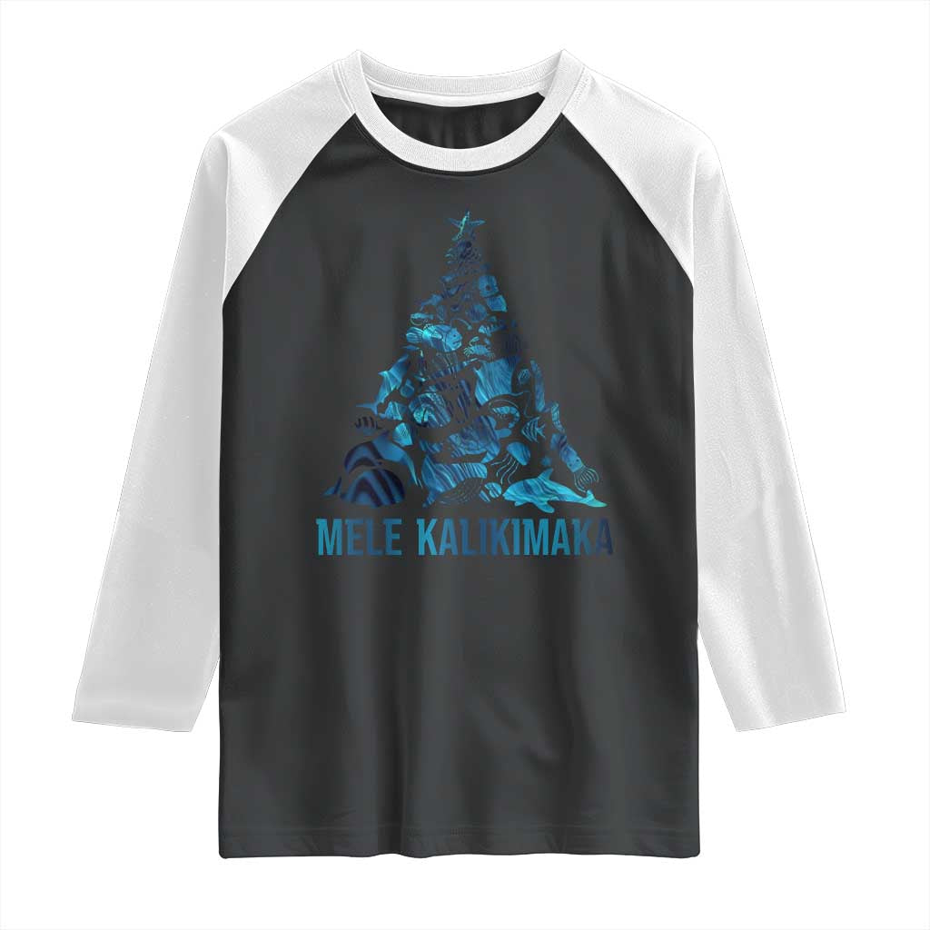 Christmas In Hawaii Raglan Shirt Mele Kalikimala Sea Animals Xmas Tree - Wonder Print Shop