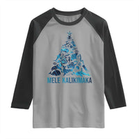 Christmas In Hawaii Raglan Shirt Mele Kalikimala Sea Animals Xmas Tree - Wonder Print Shop