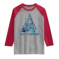 Christmas In Hawaii Raglan Shirt Mele Kalikimala Sea Animals Xmas Tree - Wonder Print Shop