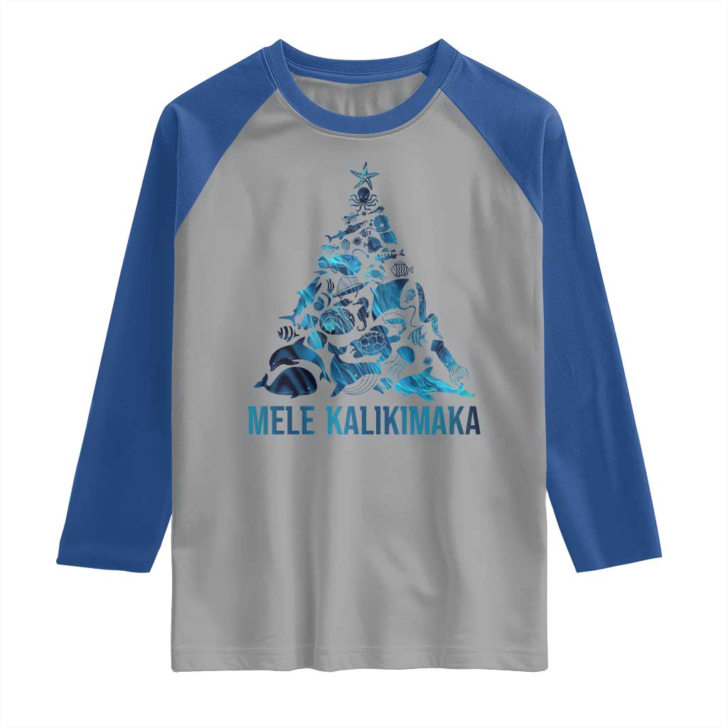 Christmas In Hawaii Raglan Shirt Mele Kalikimala Sea Animals Xmas Tree - Wonder Print Shop