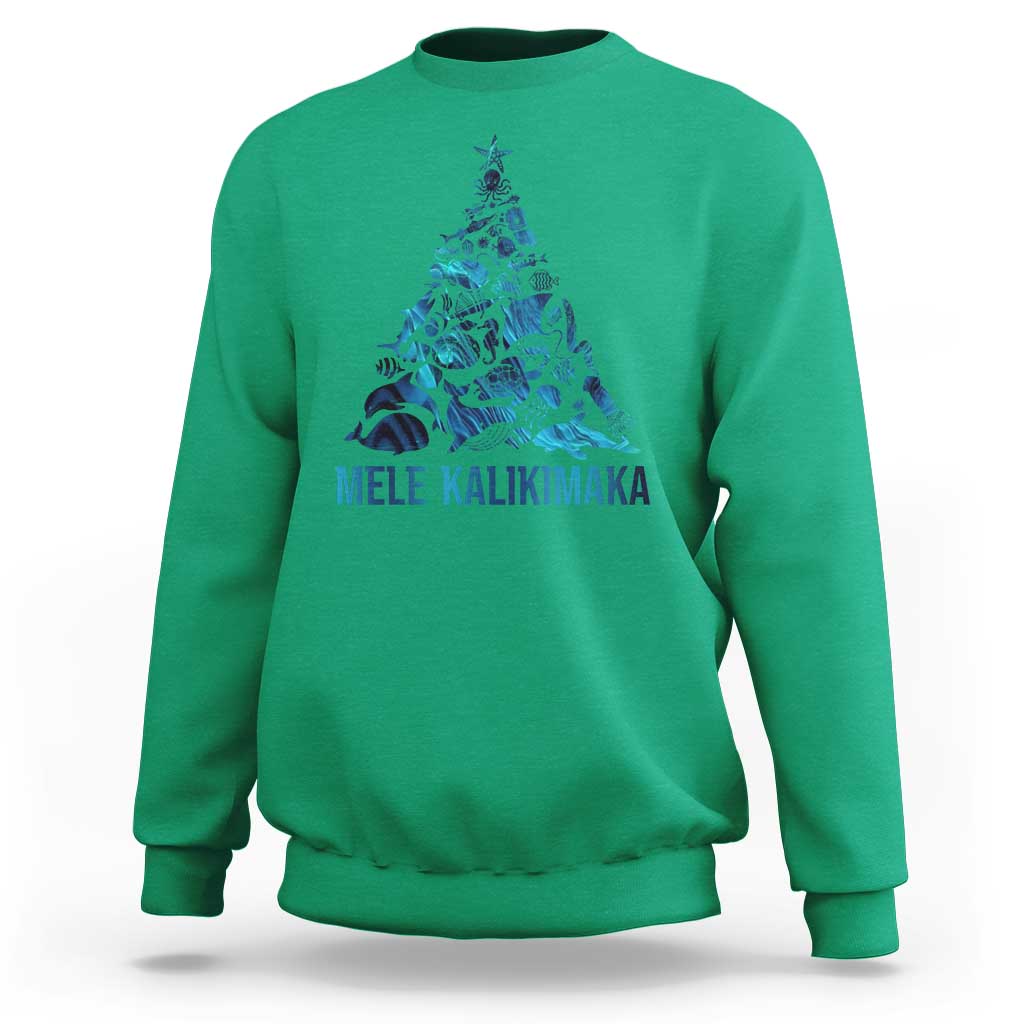Christmas In Hawaii Sweatshirt Mele Kalikimala Sea Animals Xmas Tree - Wonder Print Shop