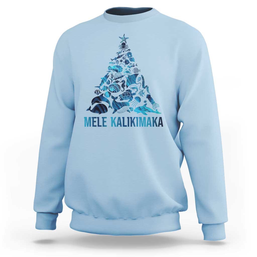 Christmas In Hawaii Sweatshirt Mele Kalikimala Sea Animals Xmas Tree - Wonder Print Shop
