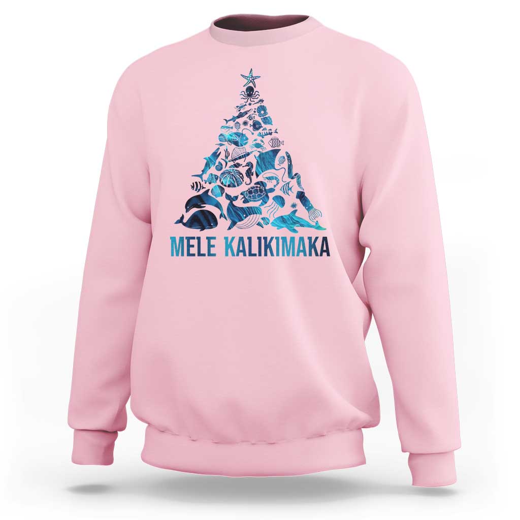 Christmas In Hawaii Sweatshirt Mele Kalikimala Sea Animals Xmas Tree - Wonder Print Shop