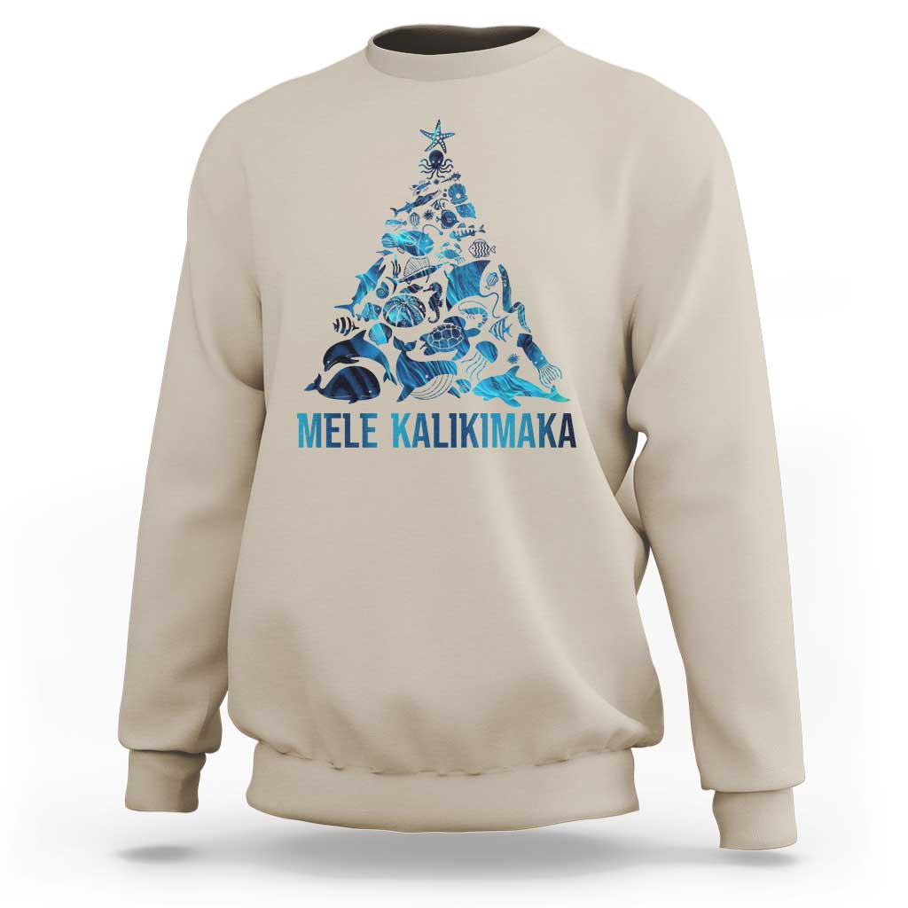 Christmas In Hawaii Sweatshirt Mele Kalikimala Sea Animals Xmas Tree - Wonder Print Shop